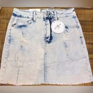 Umgee Light Blue Distressed Mini Skirt Size Medium NEW